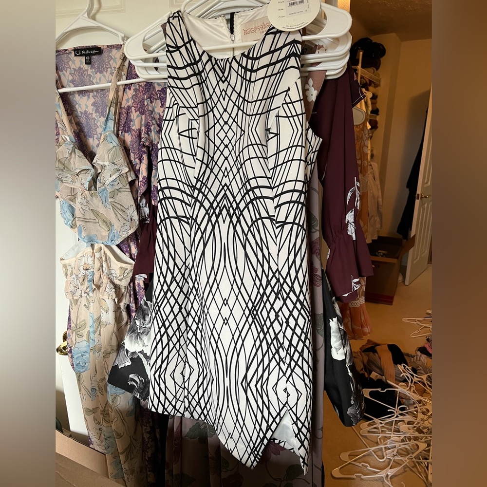 Keepsake Flashback Dress in black/white Geo XS